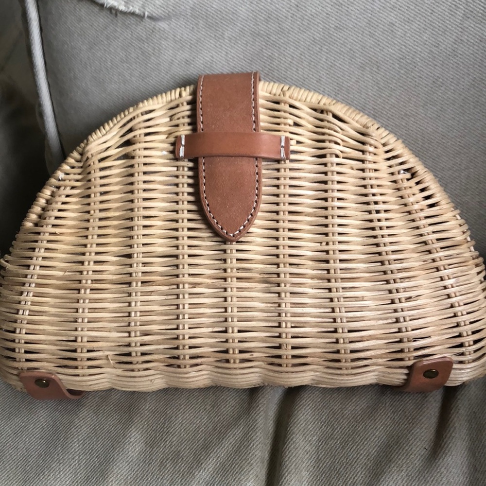NWOT J Crew rattan clutch bag.  So cute day/night!